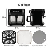 EUROCHEF 6.5L Air Fryer, Electric Digital Airfryer with Glass Container, Black - Rear View