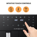 EuroChef 9L Dual Zone Air Fryer, Electric Digital Airfryer Twin Drawers, Black/Silver - Top-Down View