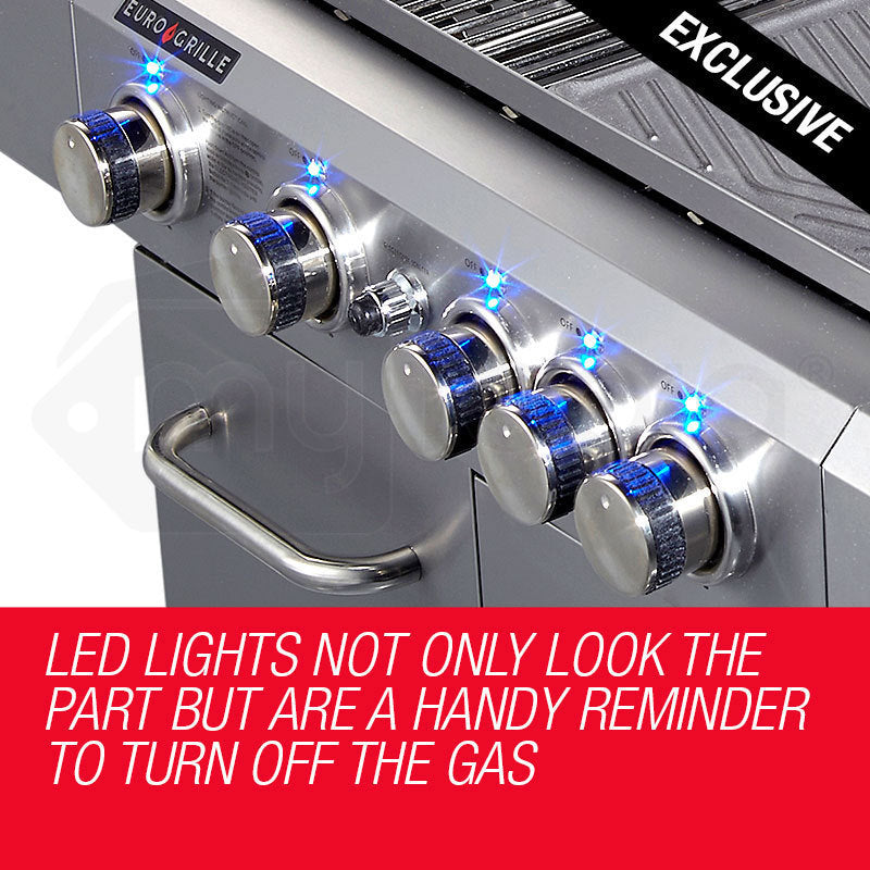 EuroGrille 5 Burner BBQ Outdoor Barbeque Grill Gas Stainless Steel Kitchen