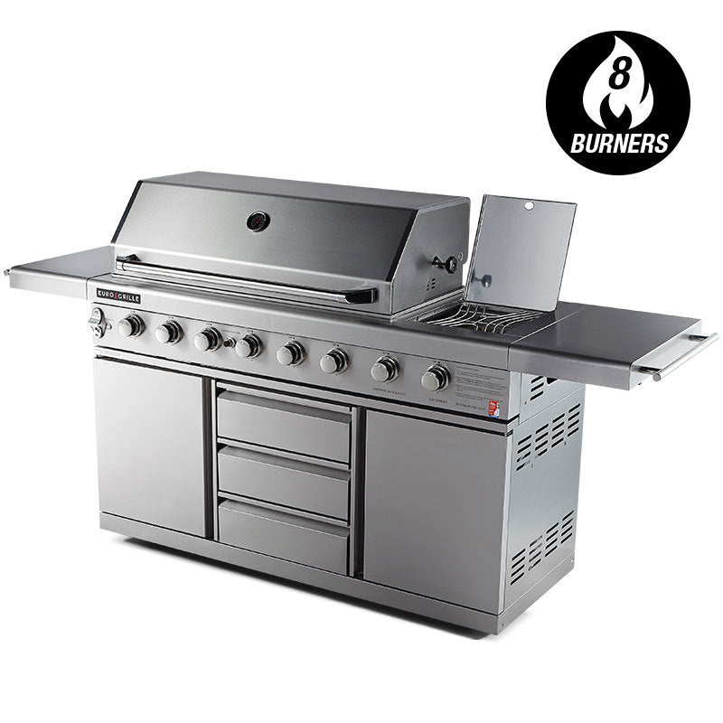 EuroGrille 8 Burner BBQ Outdoor Barbeque Gas Stainless Steel Kitchen