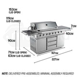EuroGrille 8 Burner BBQ Outdoor Barbeque Gas Stainless Steel Kitchen - Rear View