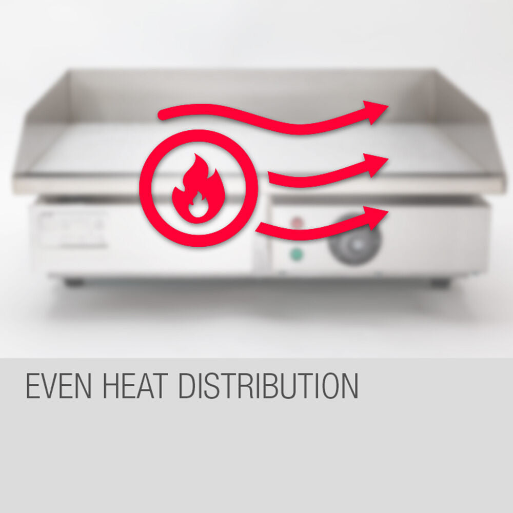 THERMOMATE Commercial Electric Griddle, 2400W Stainless Steel 55x35cm Countertop