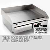 THERMOMATE Commercial Electric Griddle, 2400W Stainless Steel 55x35cm Countertop - Top-Down View