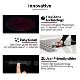 EuroChef 60cm 4 Zone Ceramic Cooktop, 6600W Electric, FlexiZone Adjustable Size Hobs, Touch Controls - Low Angle