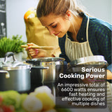 EuroChef 60cm 4 Zone Ceramic Cooktop, 6600W Electric, FlexiZone Adjustable Size Hobs, Touch Controls - 45-Degree Angle