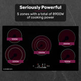 EuroChef 90cm 5 Zone Ceramic Cooktop, 8900W Electric, FlexiZone Adjustable Size Hobs, Touch Controls - Side View