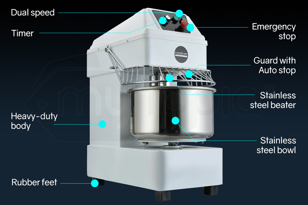 EUROCHEF Commercial 20L 1500W Spiral Dough Mixer Machine, 2 Speed