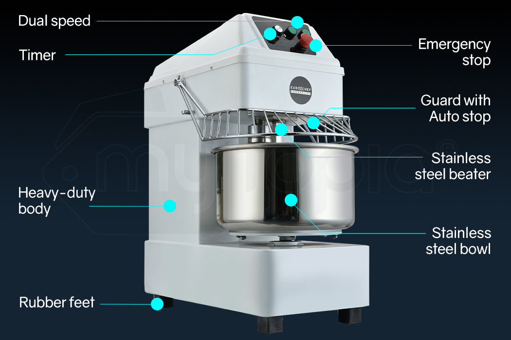 EUROCHEF Commercial 30L 1800W Spiral Dough Mixer Machine, 2 Speed