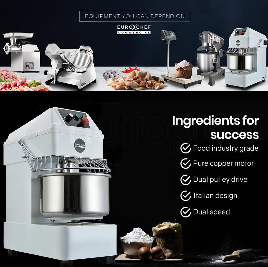 EUROCHEF Commercial 30L 1800W Spiral Dough Mixer Machine, 2 Speed
