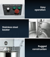 EUROCHEF Commercial 30L 1800W Spiral Dough Mixer Machine, 2 Speed - Extra Image