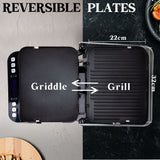 EUROCHEF Smart Multi Contact Grill and Sandwich Panini Press, with Waffle Maker Plates - Low Angle