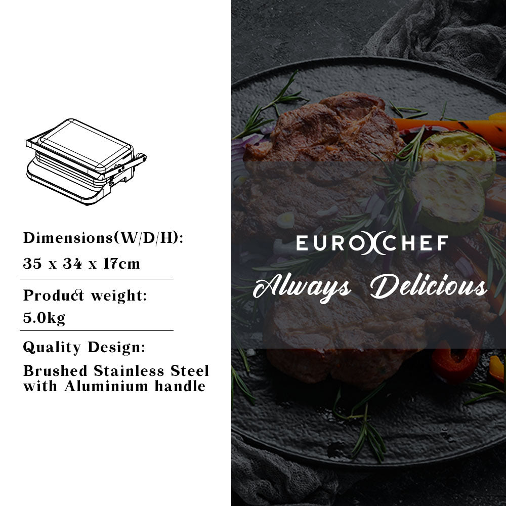 EUROCHEF Smart Multi Contact Grill and Sandwich Panini Press, with Waffle Maker Plates