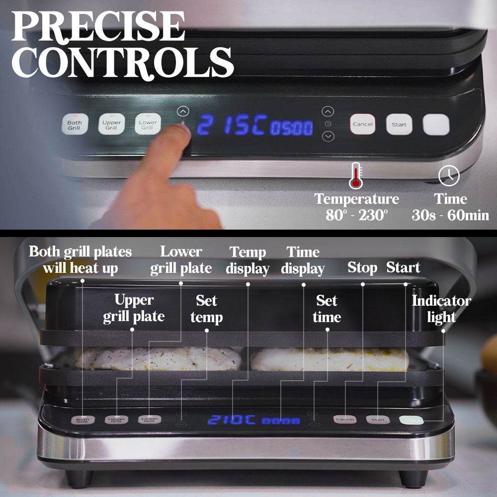 EUROCHEF Smart Multi Contact Grill and Sandwich Panini Press, with Waffle Maker Plates