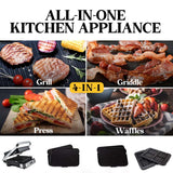 EUROCHEF 4-in-1 Smart Multi Contact Grill and Sandwich Panini Press, with Waffle Maker Plates