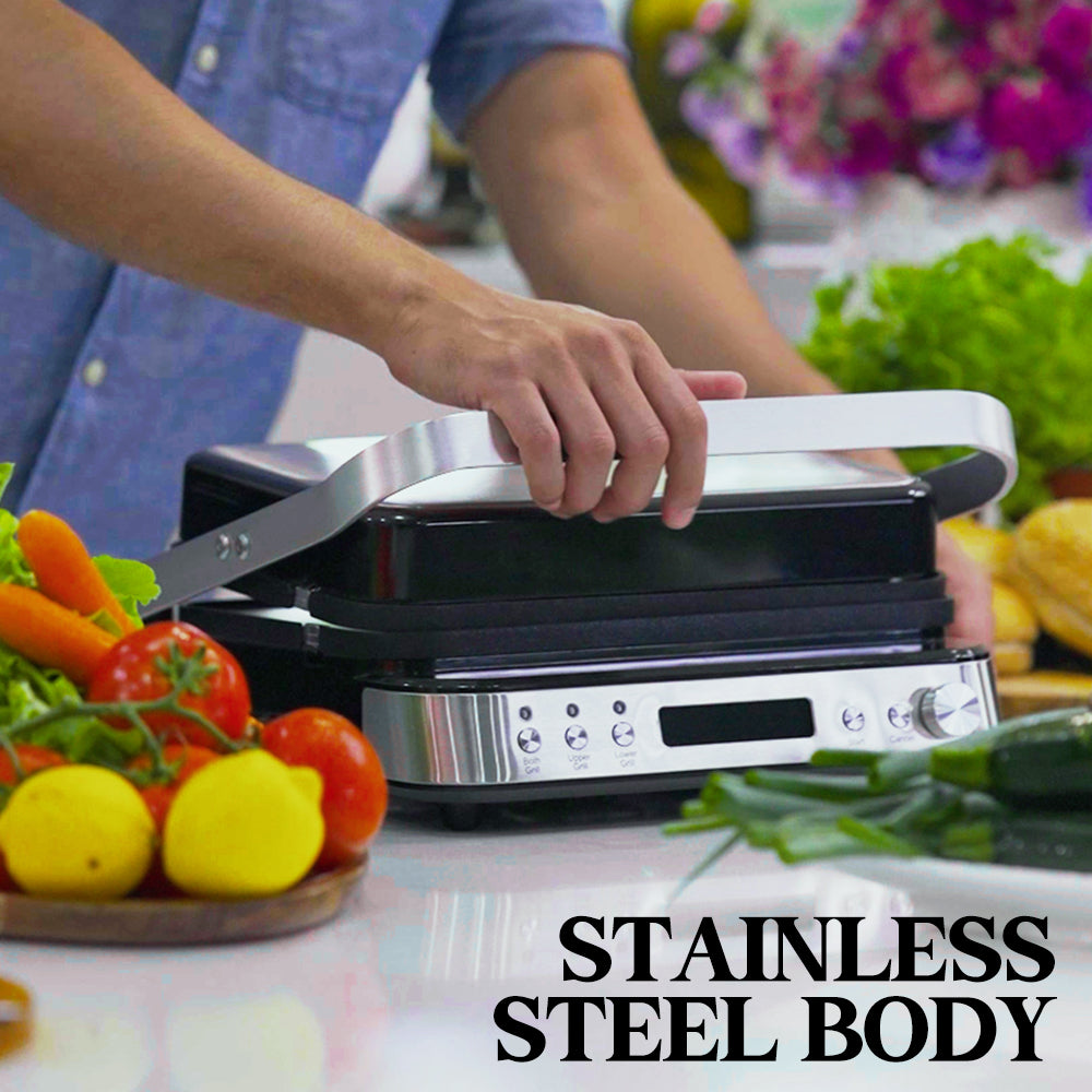 EUROCHEF 4-in-1 Smart Multi Contact Grill and Sandwich Panini Press, with Waffle Maker Plates