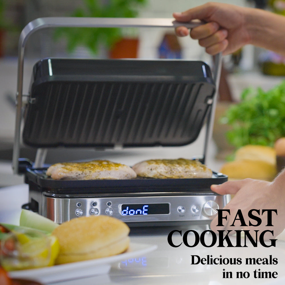 EUROCHEF 4-in-1 Smart Multi Contact Grill and Sandwich Panini Press, with Waffle Maker Plates