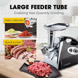 EUROCHEF Electric Meat Grinder, Stainless Steel Mincer Sausage Filler Kibbe Maker, Black - Side View
