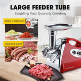 EUROCHEF Electric Meat Grinder, Stainless Steel Mincer Sausage Filler Kibbe Maker, Red - Side View