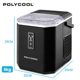 POLYCOOL Portable Ice Maker Machine, Automatic, 12kg/day,  Auto Clean, with Scoop and Removable Basket, Black - Rear View