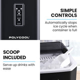 POLYCOOL Portable Ice Maker Machine, Automatic, 12kg/day,  Auto Clean, with Scoop and Removable Basket, Black - Close-Up Angle