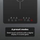 EUROCHEF Induction Cooktop, 2000W, 9 Heat Levels, Fast Electric Portable Cooker, Touch Controls - 45-Degree Angle