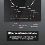 EUROCHEF Induction Cooktop, 2000W, 9 Heat Levels, Fast Electric Portable Cooker, Touch Controls with Slider - Low Angle