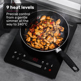 EUROCHEF Induction Cooktop, 2000W, 9 Heat Levels, Fast Electric Portable Cooker, Touch Controls with Slider - 45-Degree Angle