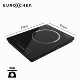 EUROCHEF Induction Cooktop, 2000W, 9 Heat Levels, Fast Electric Portable Cooker, Touch Controls with Slider - Rear View