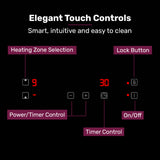 EuroChef 30cm 2 Zone Induction Cooktop, 3300W Electric, Touch Controls - 45-Degree Angle