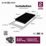 EuroChef 30cm 2 Zone Induction Cooktop, 3300W Electric, Touch Controls - Rear View