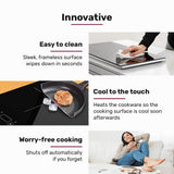 EUROCHEF Double Induction Cooktop, 9 Heat Levels, Fast Electric Portable Cooker, Touch Controls, Standard 10A Power Plug - Close-Up Angle