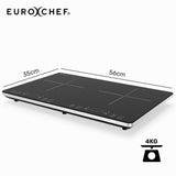 EUROCHEF Double Induction Cooktop, 9 Heat Levels, Fast Electric Portable Cooker, Touch Controls, Standard 10A Power Plug - Rear View