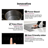 EuroChef 60cm 4 Zone Induction Cooktop, 6800W Electric, Touch Controls - Low Angle