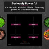 EuroChef 60cm 4 Zone Induction Cooktop, 6800W Electric, Touch Controls - Front View