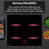 EUROCHEF 60cm 4 Zone Induction Cooktop, 7200W Electric, FlexZone Function, Touch Controls - Front View