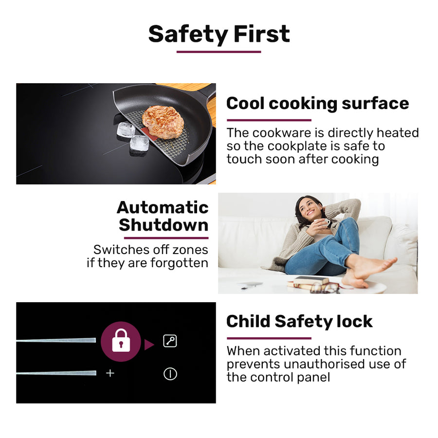 EuroChef 60cm 4 Zone Induction Cooktop, 7200W Electric, Dual Link Bridged Zone Hobs, Touch Controls, image 9