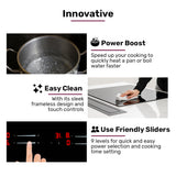 EuroChef 60cm 4 Zone Induction Cooktop, 7200W Electric, Dual Link Bridged Zone Hobs, Touch Controls - Low Angle