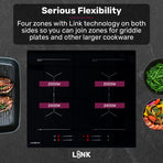 EuroChef 60cm 4 Zone Induction Cooktop, 7200W Electric, Dual Link Bridged Zone Hobs, Touch Controls, Electric