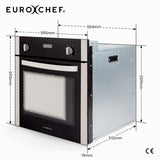 EuroChef 60cm Stainless Built-in 70L Grill 8 Function Fan Forced Electric Wall Oven - Rear View
