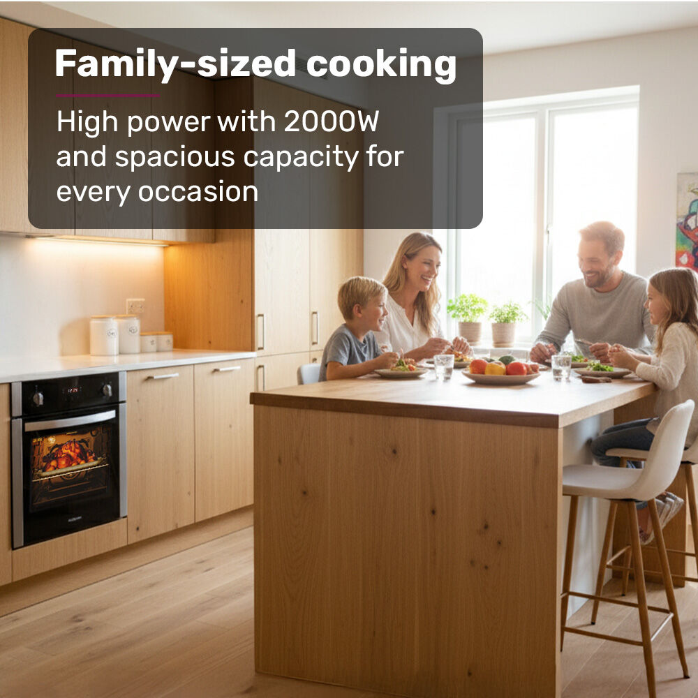 EuroChef 60cm Stainless Built-in 70L Grill 8 Function Fan Forced Electric Wall Oven