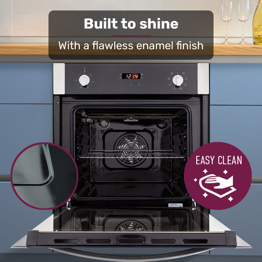 EuroChef 60cm Stainless Built-in 70L Grill 8 Function Fan Forced Electric Wall Oven