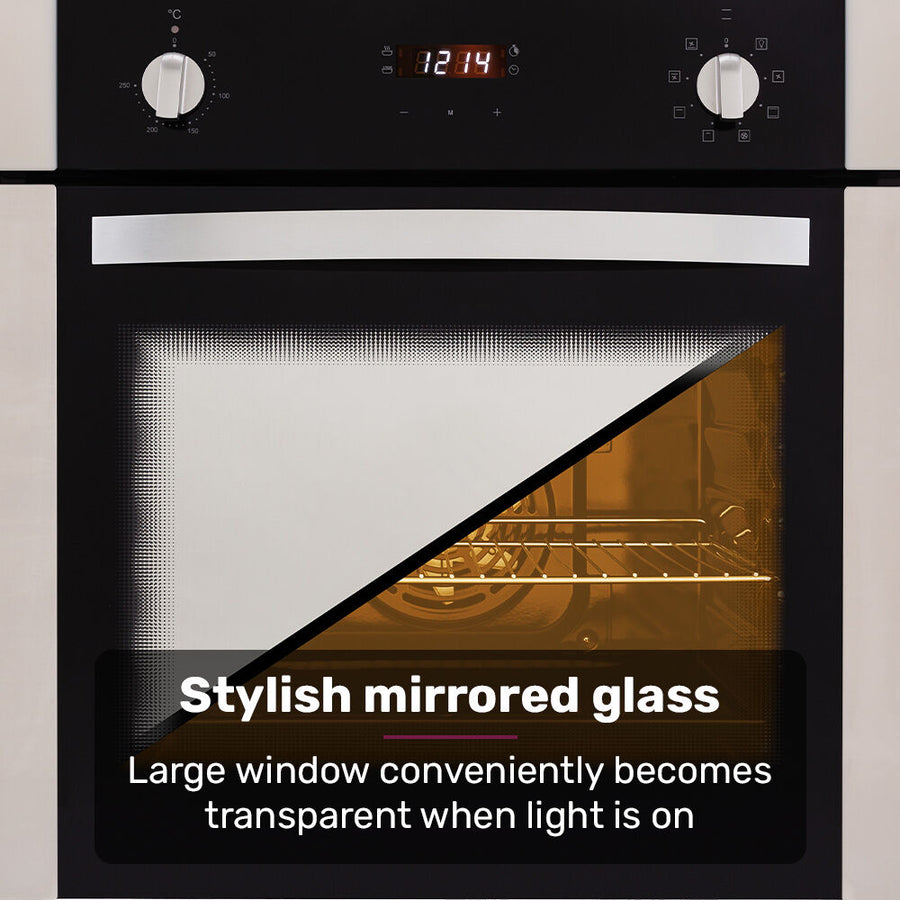 EuroChef 60cm Stainless Built-in 70L Grill 8 Function Fan Forced Electric Wall Oven