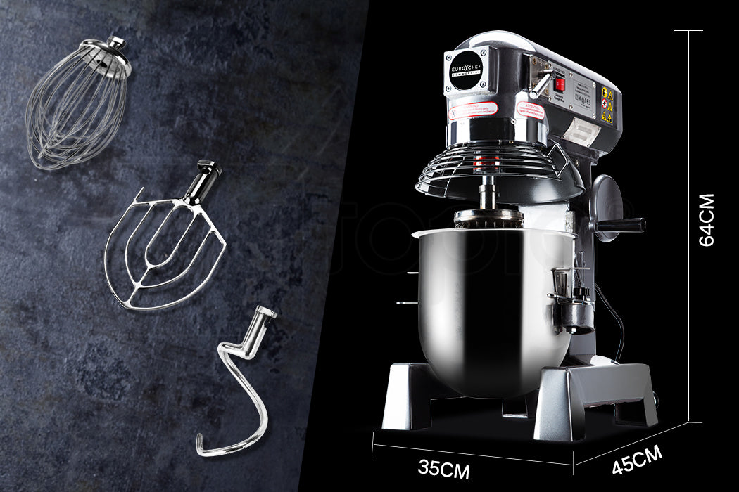 EuroChef Silver 10L Commercial Grade Planetary Mixer