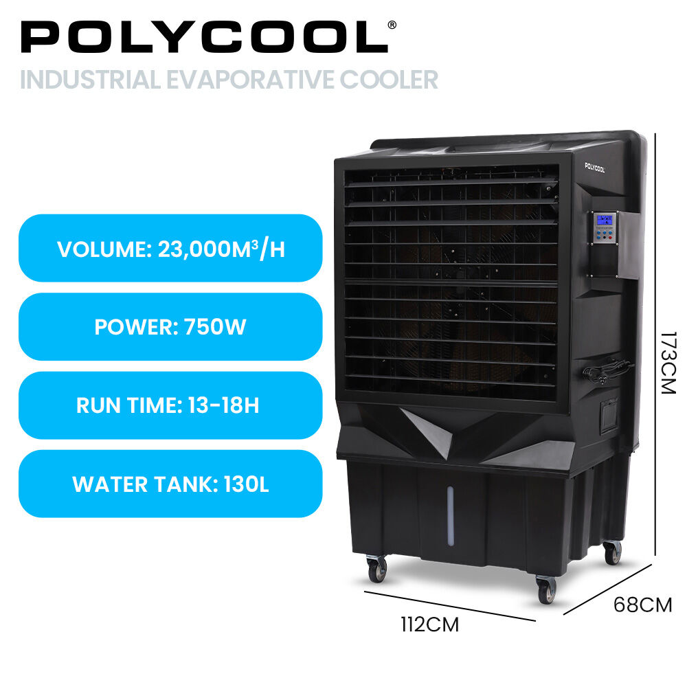 POLYCOOL 130L 750W Evaporative Air Cooler, Commercial Industrial Grade, Remote Control, Purifier, Humidifier, Fan