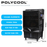 POLYCOOL 130L 750W Evaporative Air Cooler, Commercial Industrial Grade, Remote Control, Purifier, Humidifier, Fan - Rear View