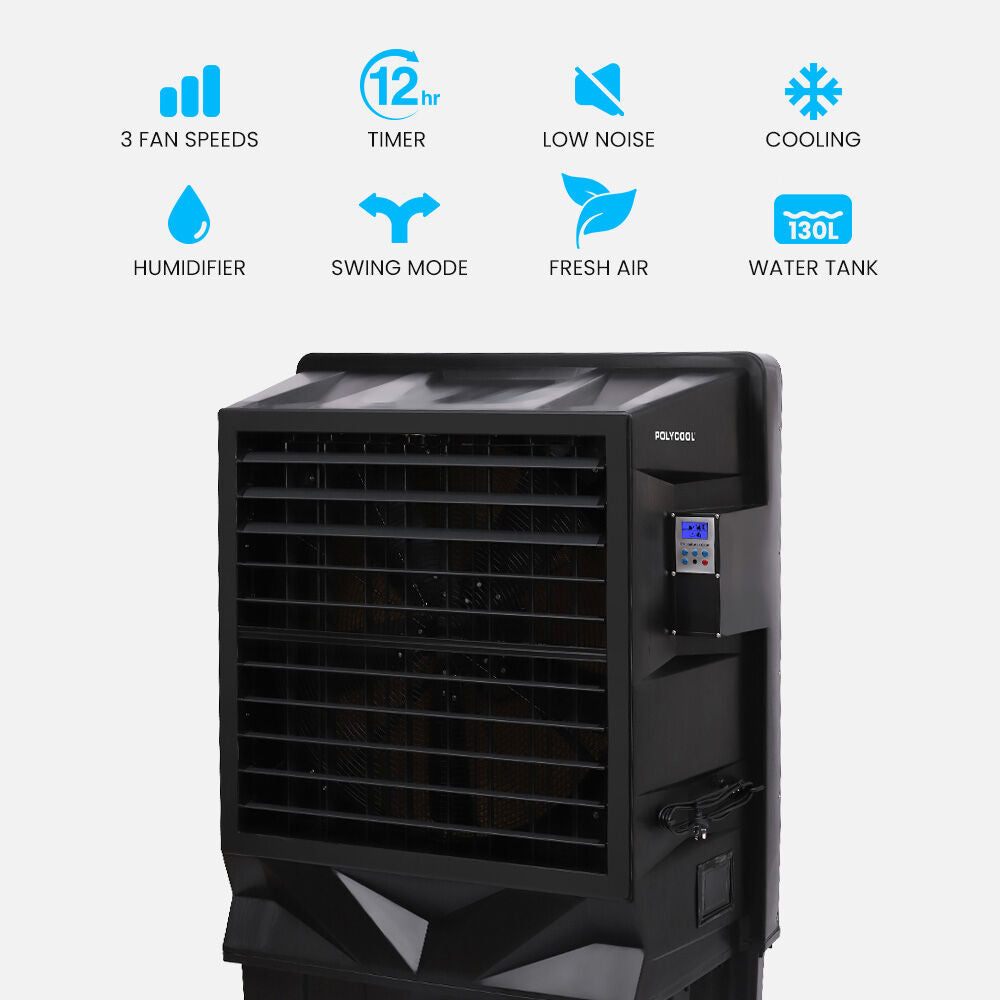 POLYCOOL 130L 750W Evaporative Air Cooler, Commercial Industrial Grade, Remote Control, Purifier, Humidifier, Fan