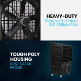 POLYCOOL 130L 750W Evaporative Air Cooler, Commercial Industrial Grade, Remote Control, Purifier, Humidifier, Fan