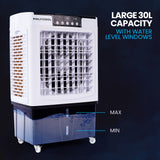 POLYCOOL 30L Evaporative Air Cooler Portable Industrial Fan, Purifier, Humidifier, Remote Control - Top-Down View