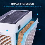 POLYCOOL 30L Evaporative Air Cooler Portable Industrial Fan, Purifier, Humidifier, Remote Control - 45-Degree Angle