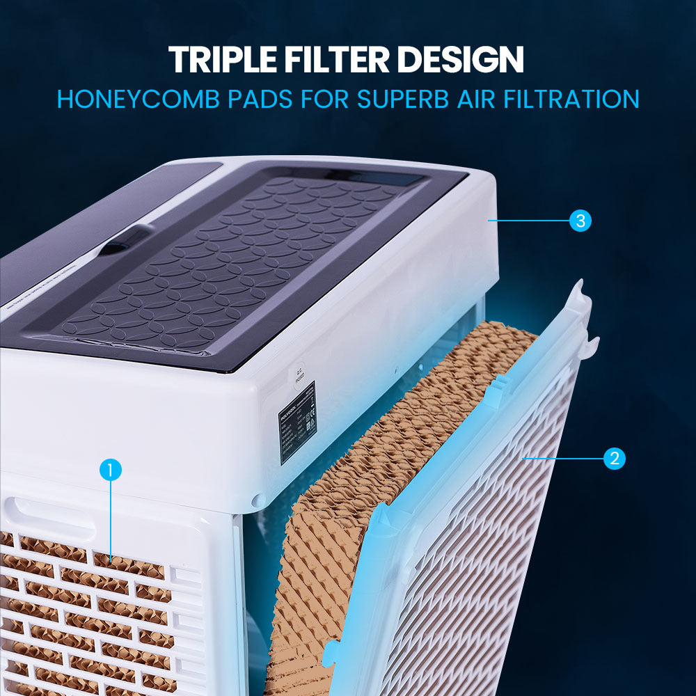 POLYCOOL 35L 220W Evaporative Air Cooler Portable Industrial Fan, Purifier, Humidifier, Remote Control